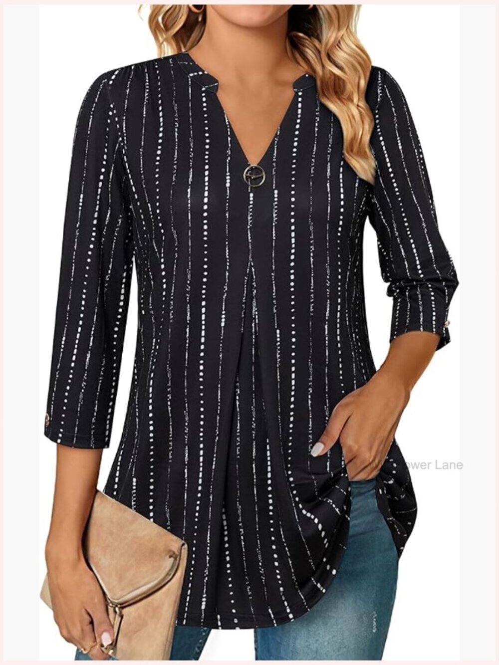 3/4 Sleeve V Neck Tunic Blouse Dressy Casual Top Loose Fit